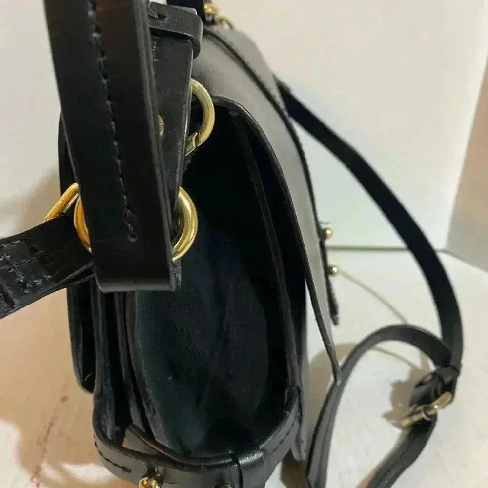 Zara Black Saddle Satchel with Gold Accents